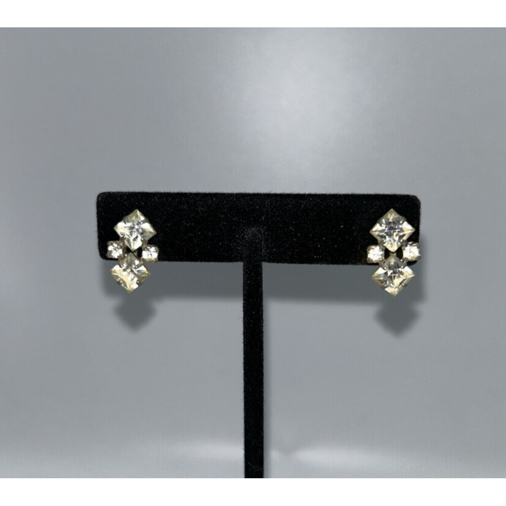 Vintage Clear Rhinestone Screw Back Earrings